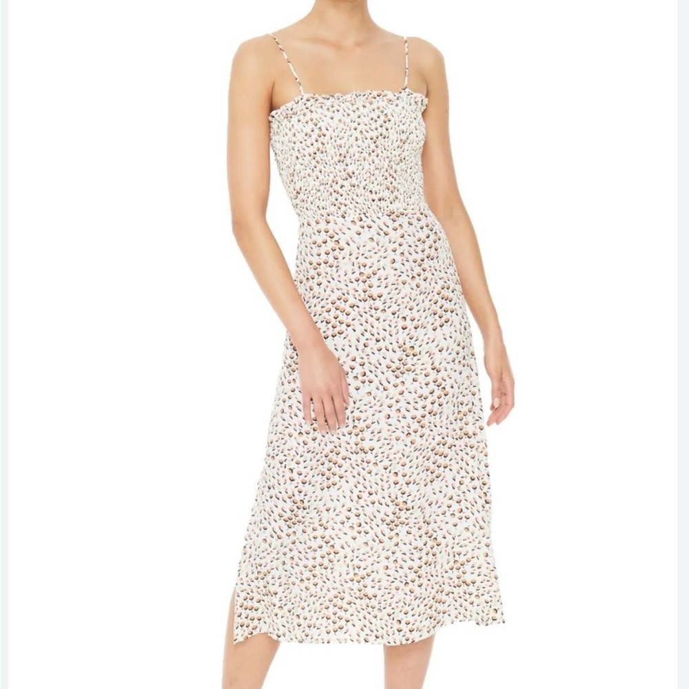 Faithfull the Brand Solange Cream Floral Smocked Midi Dress Crepe Sz. 2